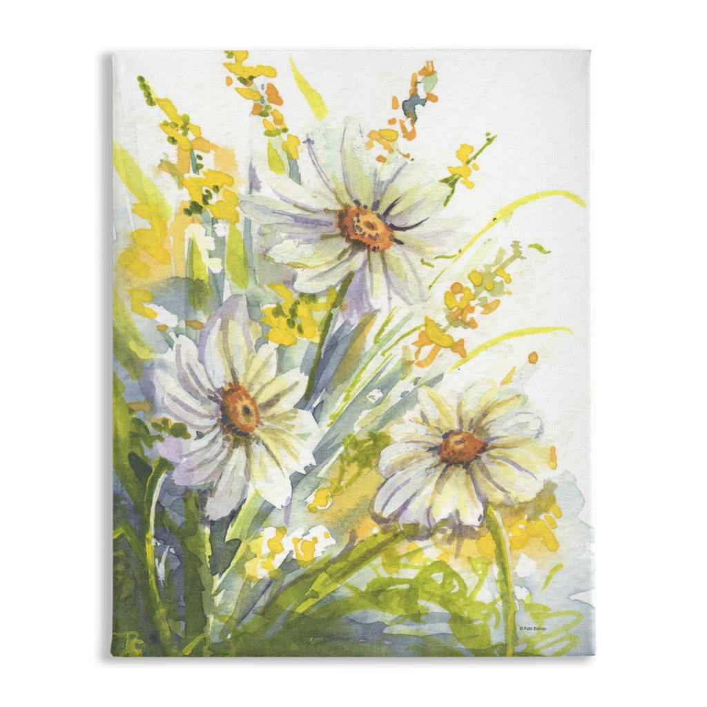 Yellow with Daisies Stretched Canvas Print