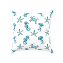 Load image into Gallery viewer, Teal Starfish and Seahorse Throw Pillows
