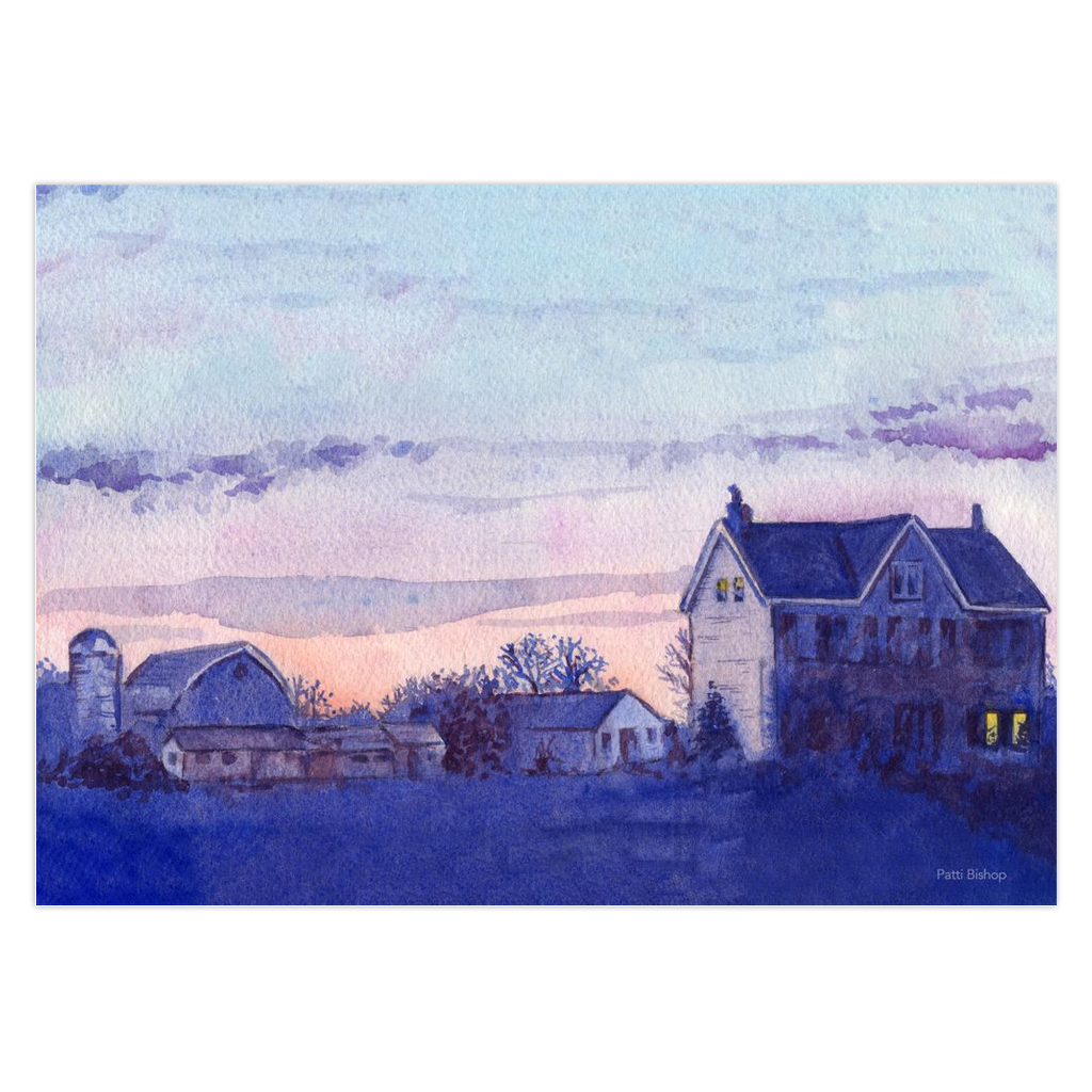 Farmhouse at Sunset Greeting Cards