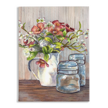 Load image into Gallery viewer, Dogwood in a Pitcher with Antique Jars Stretched Canvas Print

