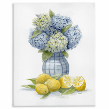 Load image into Gallery viewer, Hydrangea and Lemons 2 Stretched Canvas Print - Patti Bishop Watercolors
