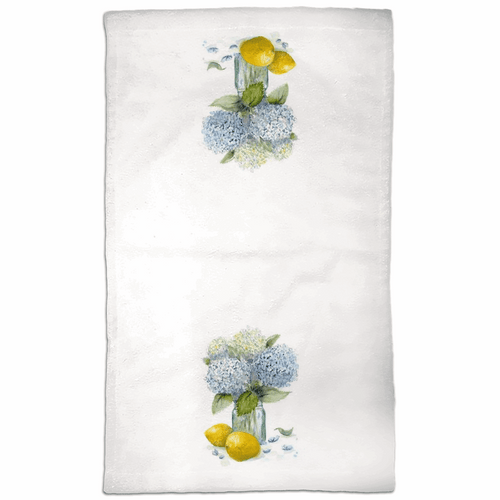 Hydrangea and Lemons 1 Hand Towel - Patti Bishop Watercolors