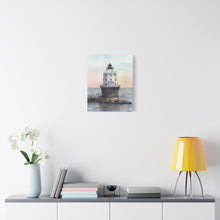 Load image into Gallery viewer, Lewes, Delaware Harbor of Refuge Lighthouse Watercolor Canvas Print, Coastal Art, Beach Art, Seashore Art
