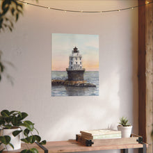 Load image into Gallery viewer, Lewes, Delaware Harbor of Refuge Lighthouse Watercolor Art Print, Coastal Art, Beach Art, Seashore Art
