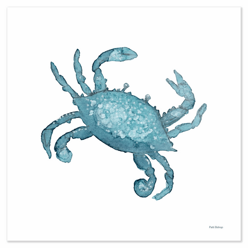 Teal Crab Art Print - Patti Bishop Watercolors
