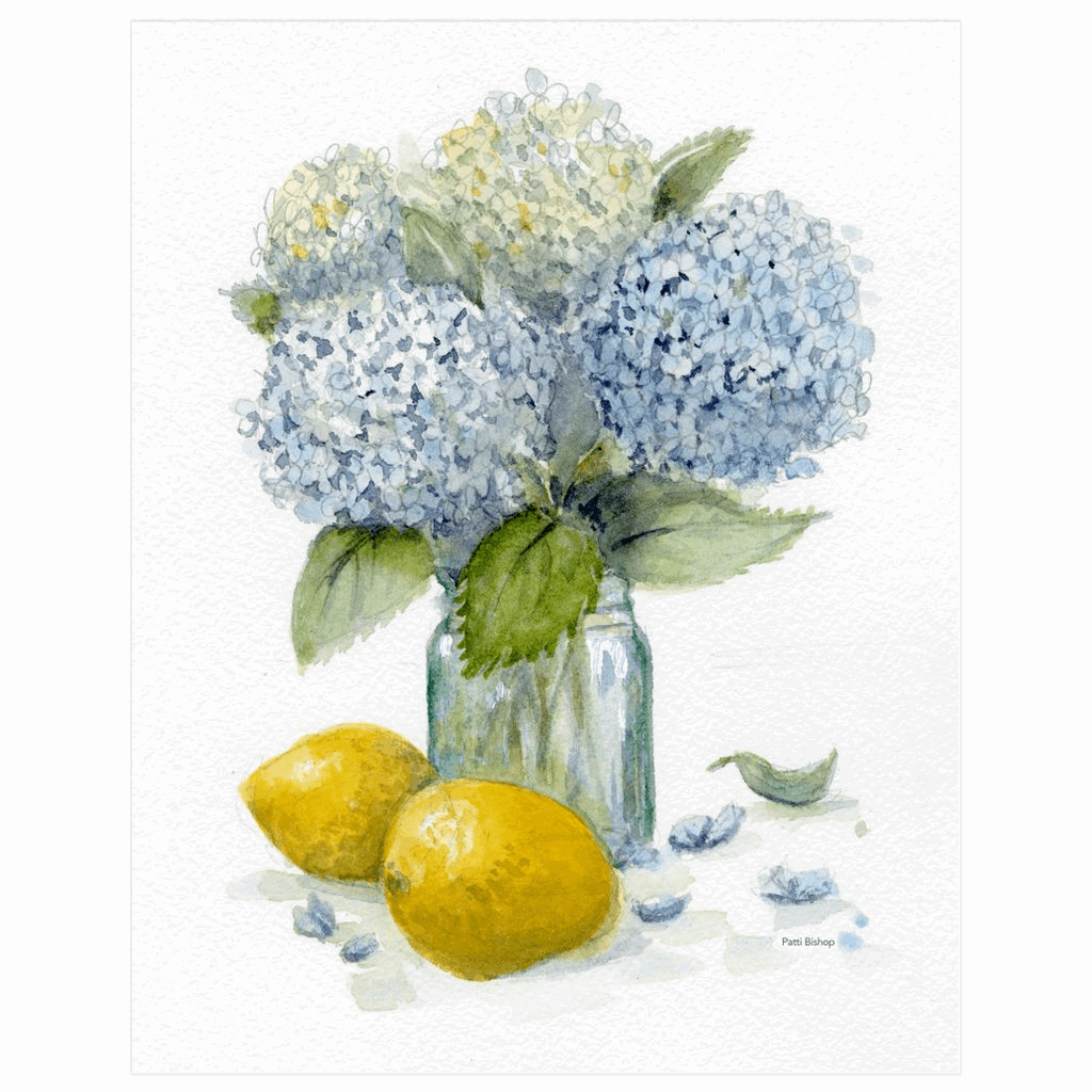 Hydrangea with Lemons 1 Art Print - Patti Bishop Watercolors