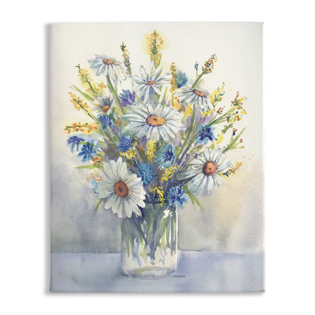 Daisies Vase Stretched Canvas Print