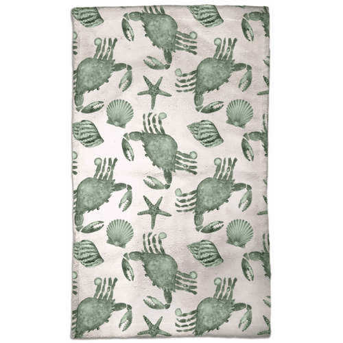 Crabs and Starfish Sage Hand Towels - Patti Bishop Watercolors