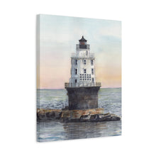 Load image into Gallery viewer, Lewes, Delaware Harbor of Refuge Lighthouse Watercolor Canvas Print, Coastal Art, Beach Art, Seashore Art

