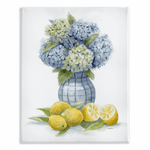 Load image into Gallery viewer, Hydrangea and Lemons 2 Stretched Canvas Print - Patti Bishop Watercolors
