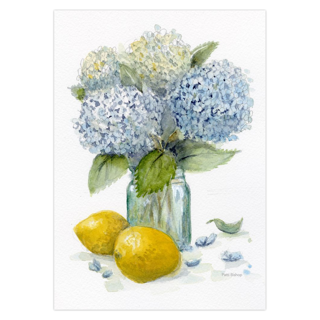 Hydrangea and Lemons 1 Greeting Cards