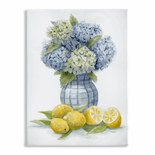 Load image into Gallery viewer, Hydrangea and Lemons 2 Stretched Canvas Print - Patti Bishop Watercolors
