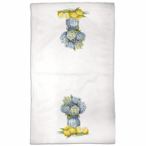 Hydrangea and Lemons 2 Hand Towels - Patti Bishop Watercolors
