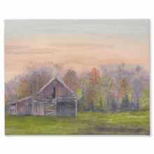 Load image into Gallery viewer, Old Barn in a Green Field Stretched Canvas Print - Patti Bishop Watercolors
