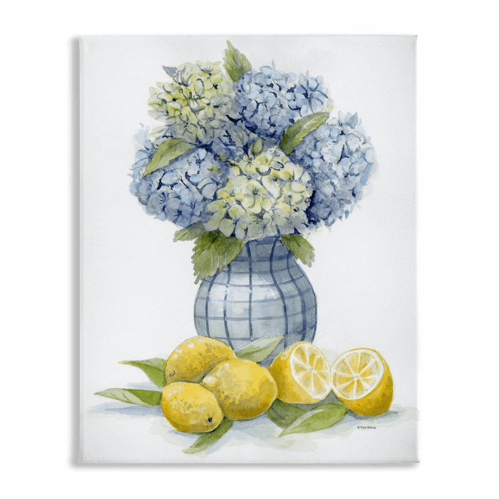 Hydrangea and Lemons 2 Stretched Canvas Print - Patti Bishop Watercolors