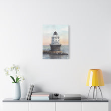 Load image into Gallery viewer, Lewes, Delaware Harbor of Refuge Lighthouse Watercolor Canvas Print, Coastal Art, Beach Art, Seashore Art
