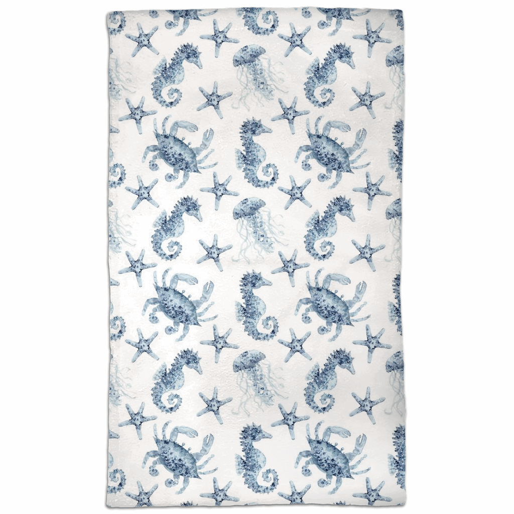 Blue Seahorse and Crab Hand Towels - Patti Bishop Watercolors