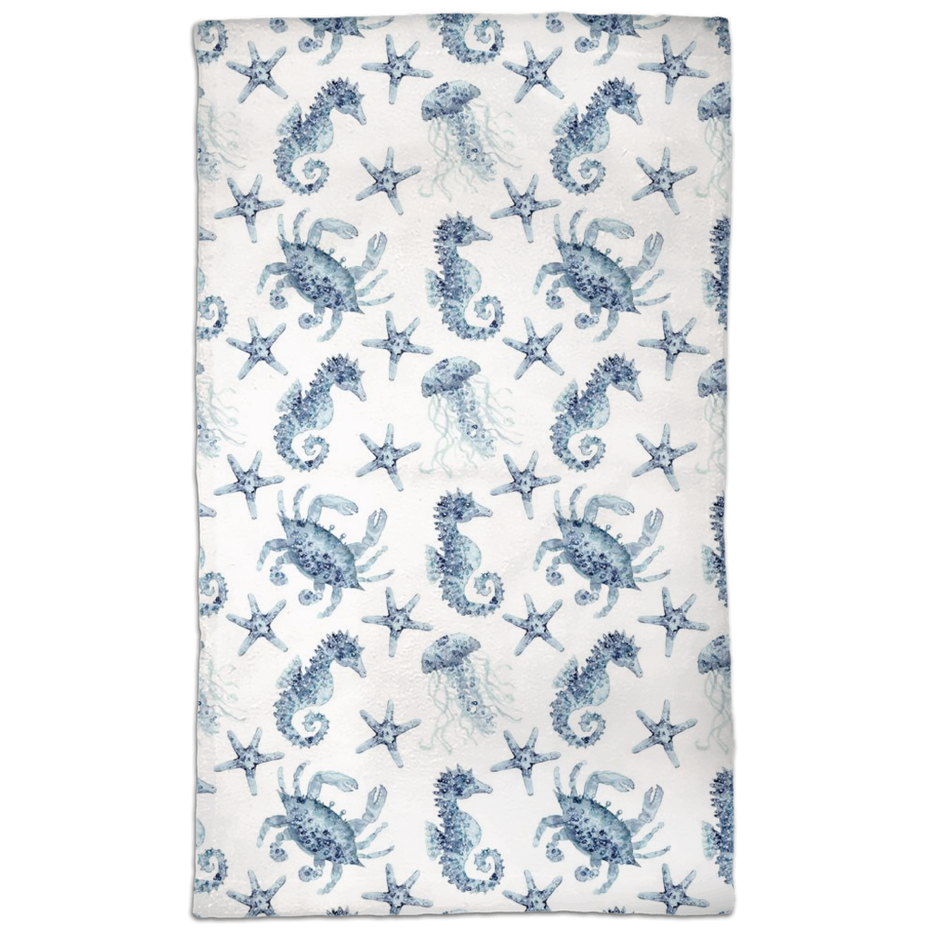 Blue Seahorse and Crab Hand Towels