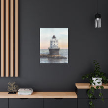 Load image into Gallery viewer, Lewes, Delaware Harbor of Refuge Lighthouse Watercolor Canvas Print, Coastal Art, Beach Art, Seashore Art
