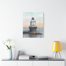 Load image into Gallery viewer, Lewes, Delaware Harbor of Refuge Lighthouse Watercolor Canvas Print, Coastal Art, Beach Art, Seashore Art
