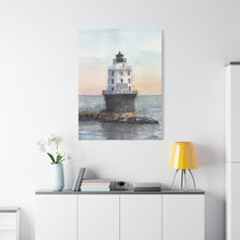 Load image into Gallery viewer, Lewes, Delaware Harbor of Refuge Lighthouse Watercolor Canvas Print, Coastal Art, Beach Art, Seashore Art
