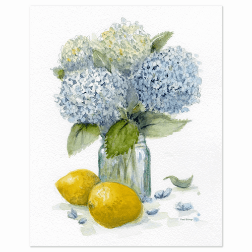 Hydrangea with Lemons 1 Art Print - Patti Bishop Watercolors