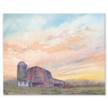 Load image into Gallery viewer, Red Barn at Sunset Stretched Canvas Print
