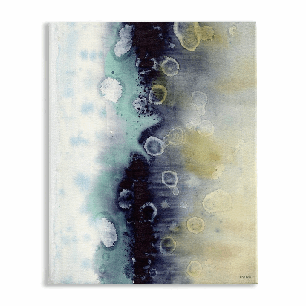 Abstract Blue Teal Gold Stretched Canvas Print - Patti Bishop Watercolors