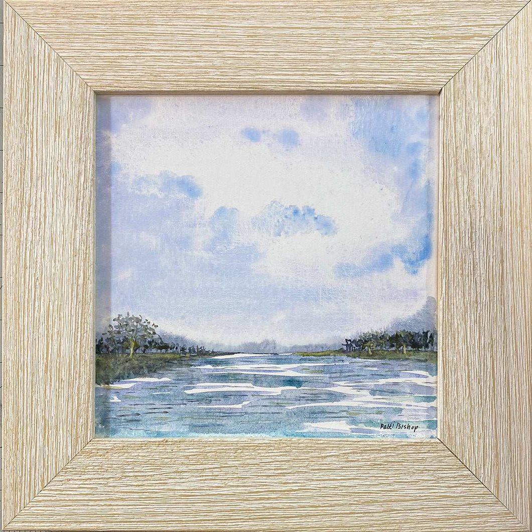 Blue Green Waterway Original Watercolor - Patti Bishop Watercolors
