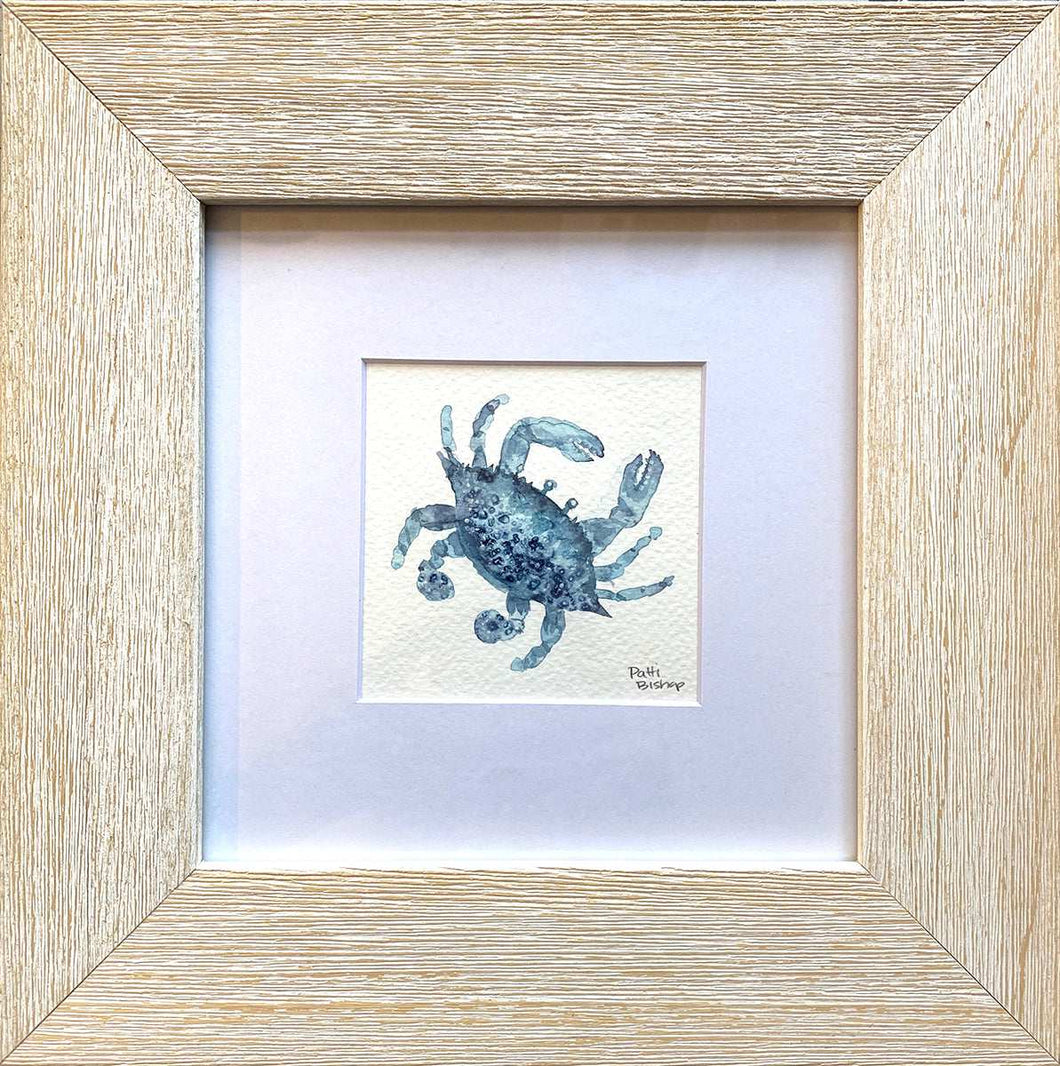 Blue and Teal Crab Original Watercolor - Patti Bishop Watercolors