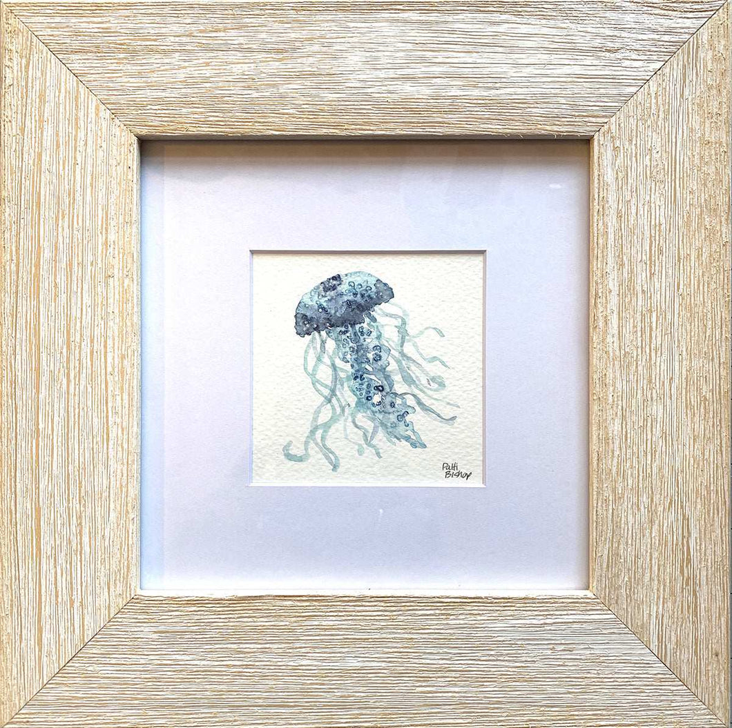 Blue and Teal Jellyfish Original Watercolor - Patti Bishop Watercolors
