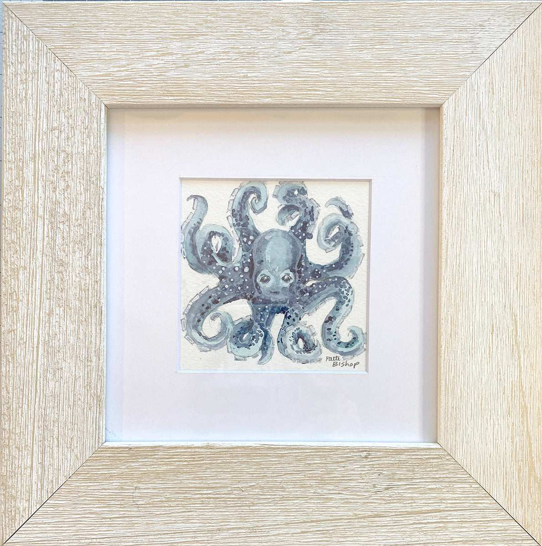 Blue and Teal Octopus Original Watercolor - Patti Bishop Watercolors