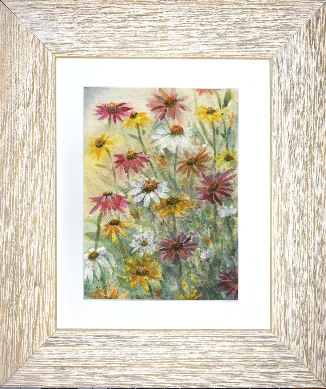 Tricolor Coneflowers Field Original Watercolor