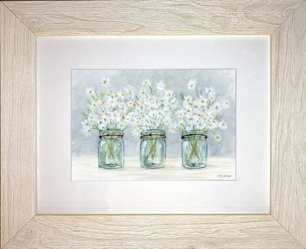 Daisies in Jars Original Watercolor - Patti Bishop Watercolors