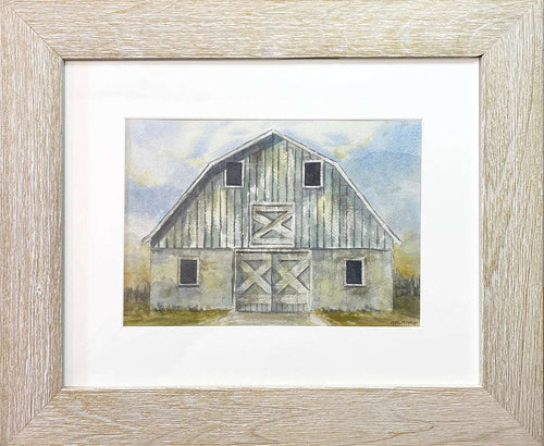 Gray Blue Barn Original Watercolor - Patti Bishop Watercolors