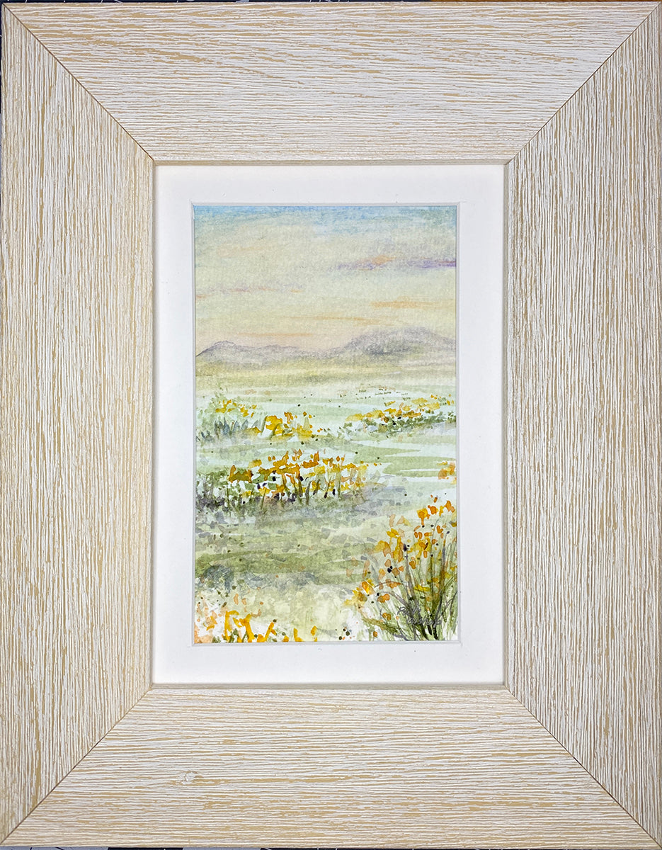 Landscape Yellow Field of Flowers Original Watecolor