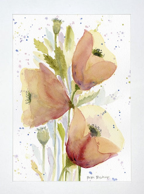 Orange and Yellow Poppies Original Watercolor Unframed