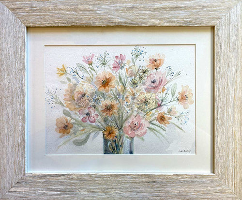 Peach and Pink Bouquet Original Watercolor - Patti Bishop Watercolors