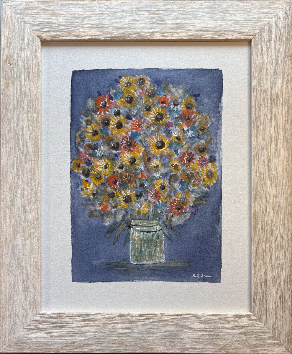 Sunflowers Blue on Canvas Original Watercolor