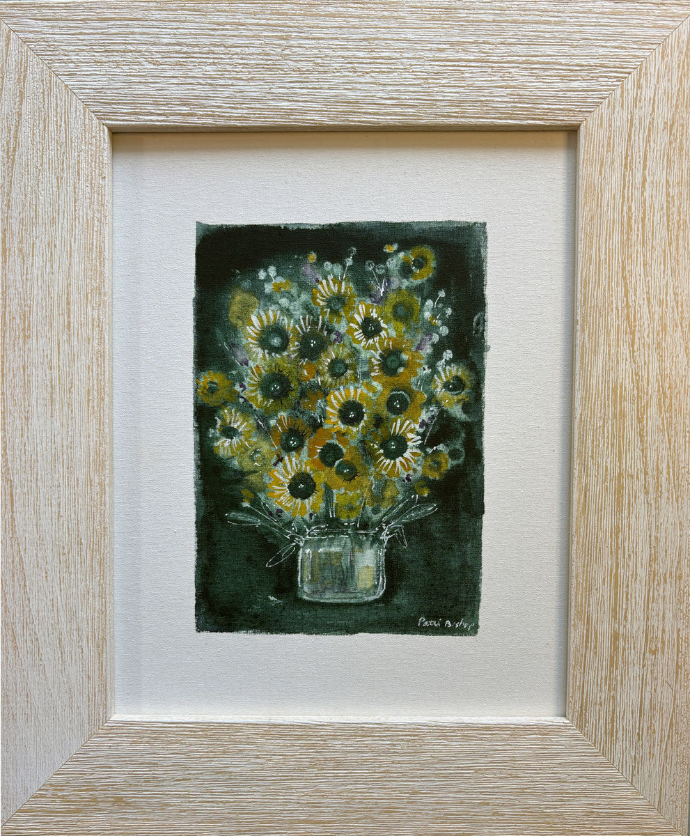 Sunflowers Dark Green on Canvas Original Watercolor
