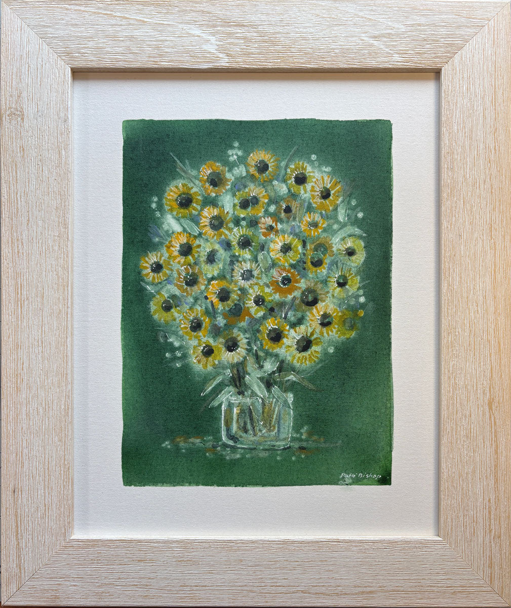 Sunflowers Green on Canvas Original Watercolor