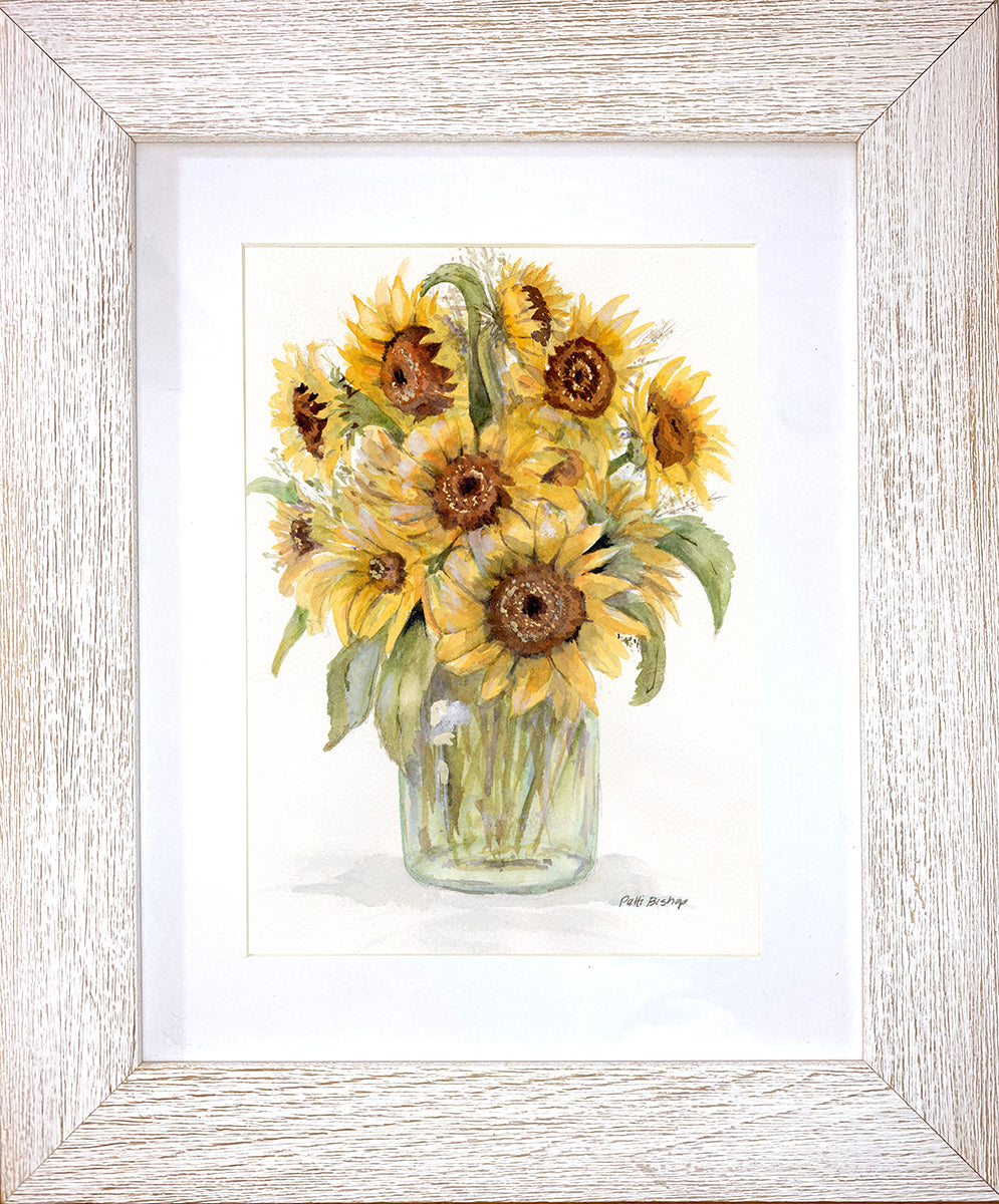 Sunflowers Bouquet in a Jar Originial Watercolor