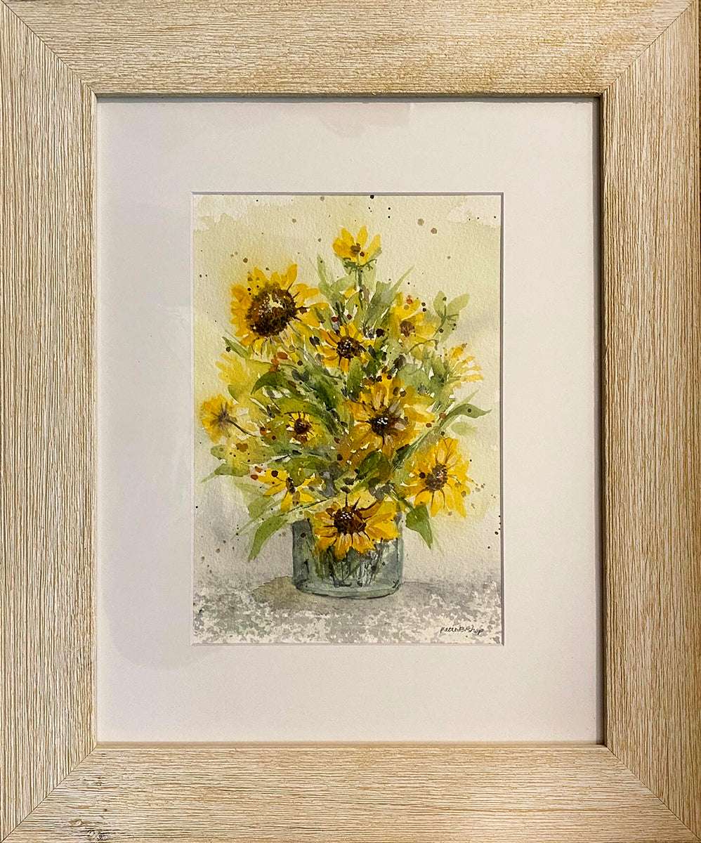 Sunflowers in a Jar Original Watercolor - Patti Bishop Watercolors