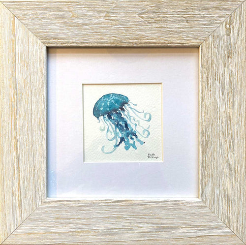 Teal Jellyfish Original Watercolor - Patti Bishop Watercolors