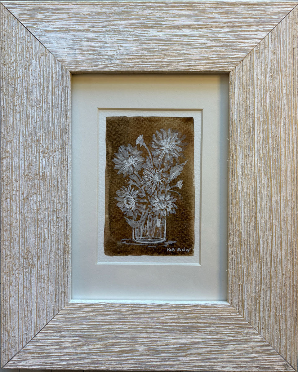 White Flowers on Brown 1 Original Watercolor