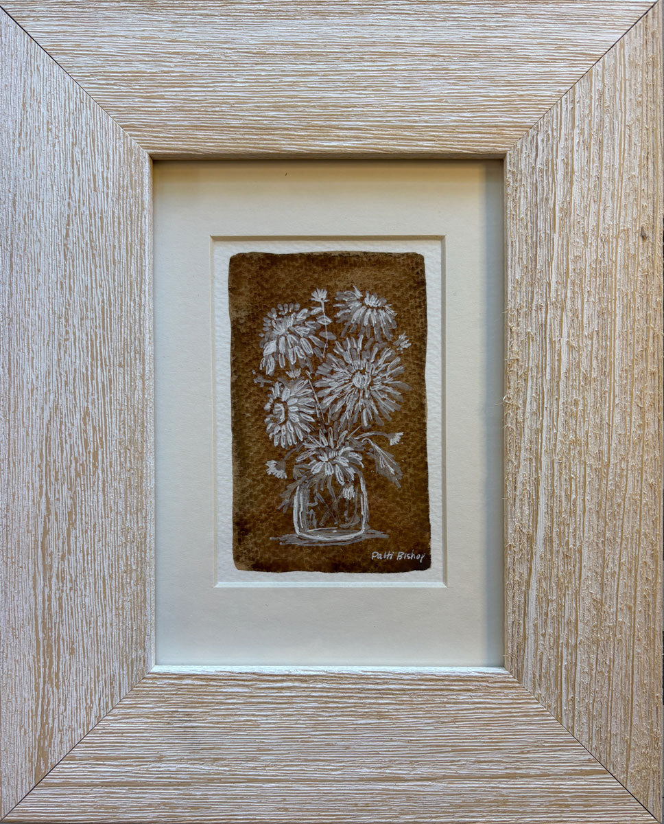 White Flowers on Brown 2 Original Watercolor