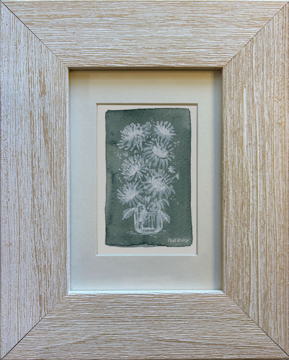 White Flowers on Green 4 Original Watercolor