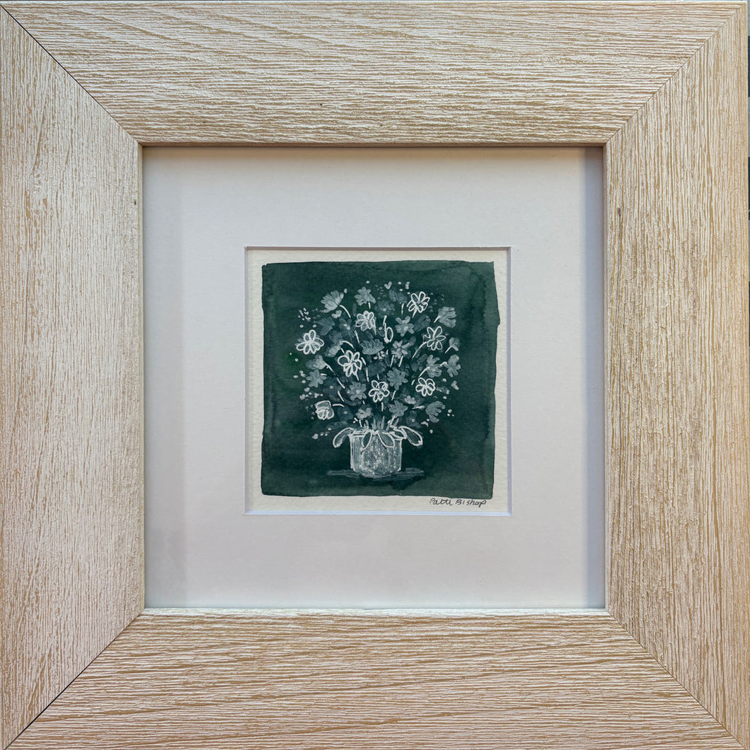 White Flowers on Green 1 Original Watercolor