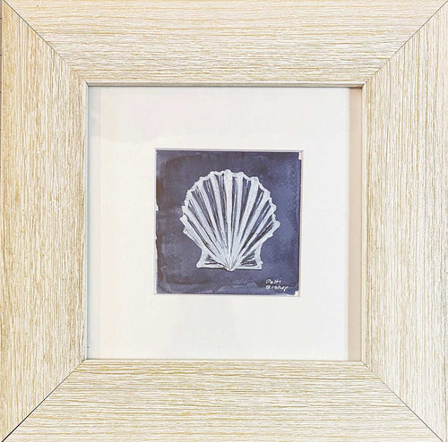 White Shell on Indigo Original Watercolor - Patti Bishop Watercolors