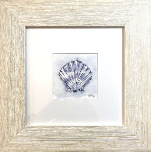 White and Blue Shell Original Watercolor - Patti Bishop Watercolors